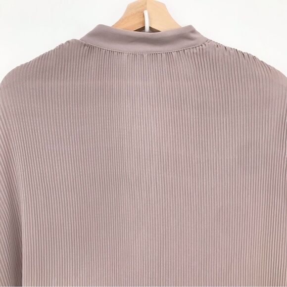 H&M Dusty Lavender pleated V Tie Neck Long Sleeve Lightweight Drape Blouse - Picture 10 of 14